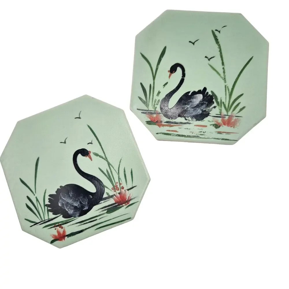 1946 Alpena Michigan Folk Art Swan Plaques Set of 2 - Picture 6 of 12